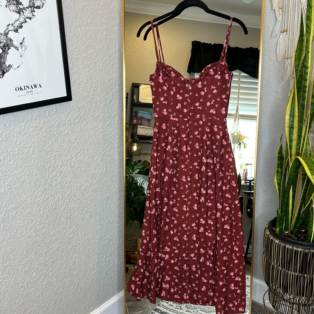 HOUSE OF CB 'Carina' Wine Floral Bustier Midi Dress NWOT - Picture 8 of 11